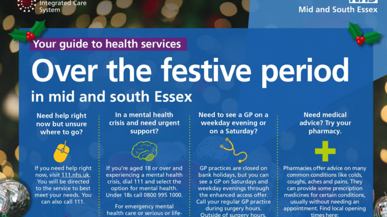 Christmas bank holiday services guide for Mid and South Essex